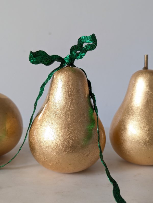 Gold Fruit Pear Christmas Ornaments, Set of 3 - Image 2