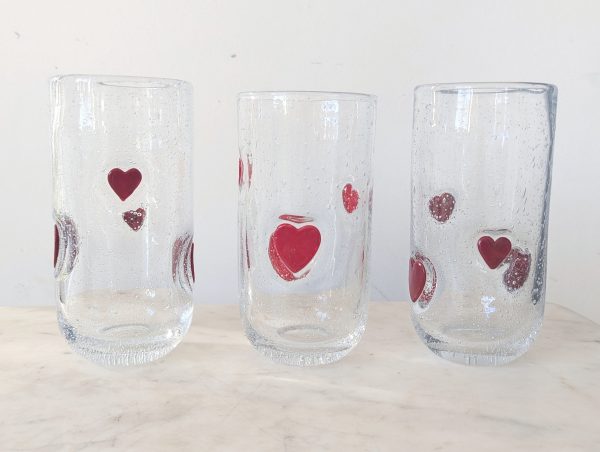 Anthropology Tall High Ball Red Heart Bubble Glasses, Set of 3 - Image 3