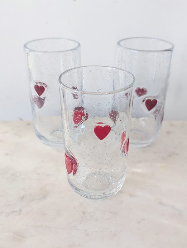 Anthropology Tall High Ball Red Heart Bubble Glasses, Set of 3 - Image 5