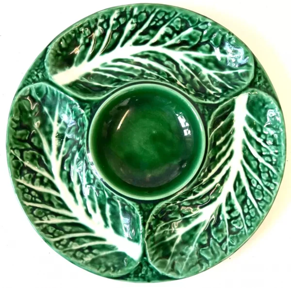 Vintage Secla Portugal Majolica Green Cabbage Leaf Dip Dish - Image 4