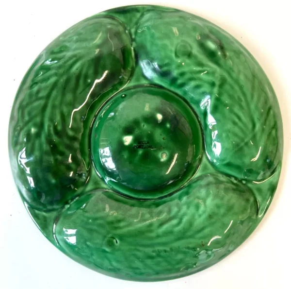 Vintage Secla Portugal Majolica Green Cabbage Leaf Dip Dish - Image 3