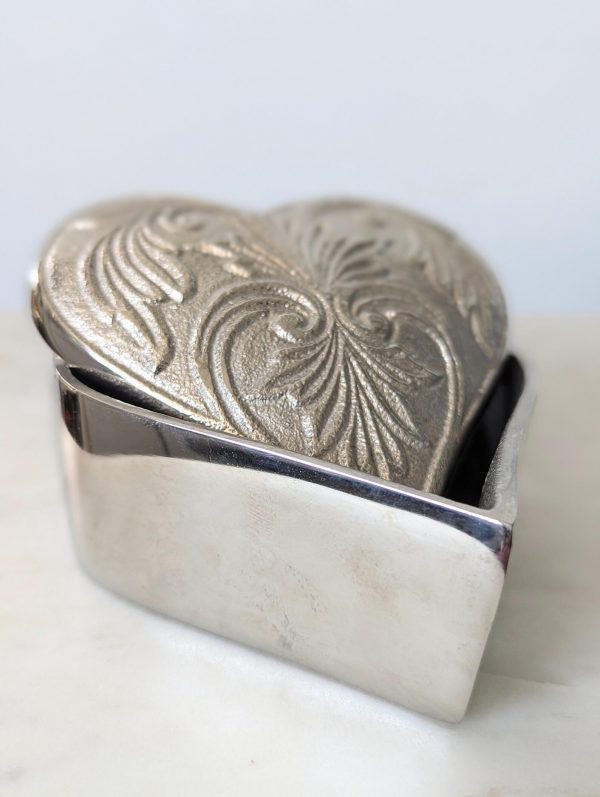 Vintage Silver Plated Art Deco Style Heart Shaped Trinket Box - Image 3