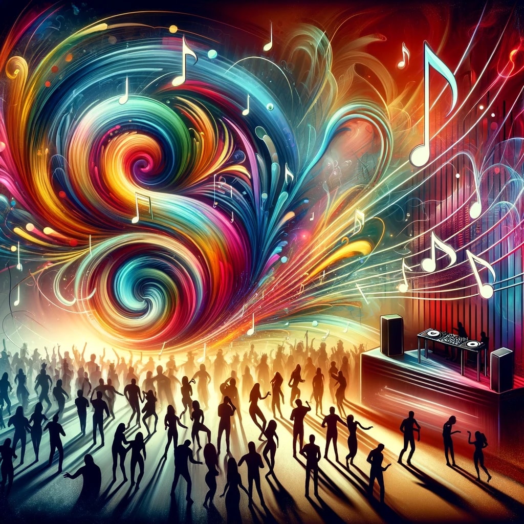 Conceptual image of a dj playing music to a club dancefloor