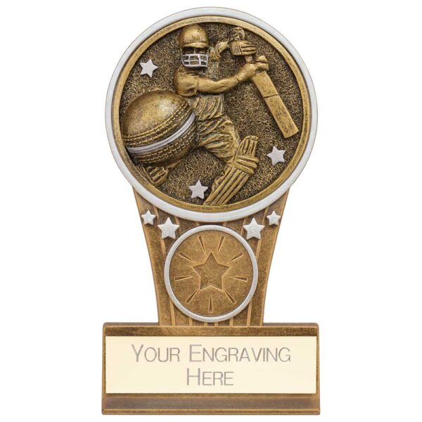 Ikon Tower Cricket Batsman Award Antique Silver & Gold 125mm
