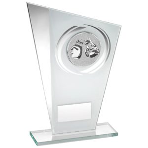 WHITE/SILVER PRINTED GLASS PLAQUE WITH BOXING INSERT WITH PLATE - 8in
