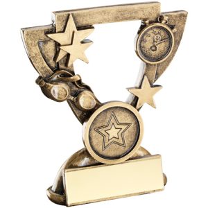 BRZ/GOLD SWIMMING MINI CUP WITH PLATE (1in CENTRE) - 4.25in