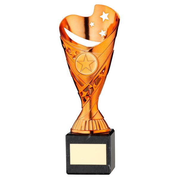 COPPER PLASTIC 'SABRE' CUP ON BLACK MARBLE ASSEMBLED TROPHY (1" CEN) - 6.75in