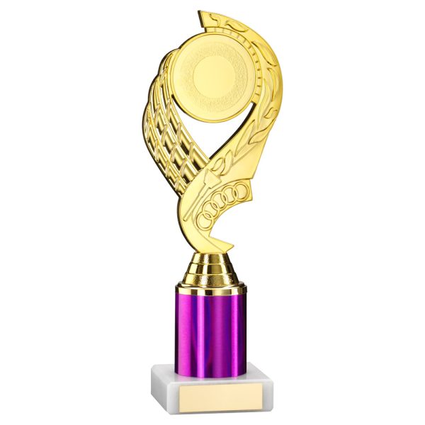 GOLD/PURPLE  'OLYMPIC' HOLDER ASSEMBLED ON MARBLE (2" CEN/2" TUBE) - 9in