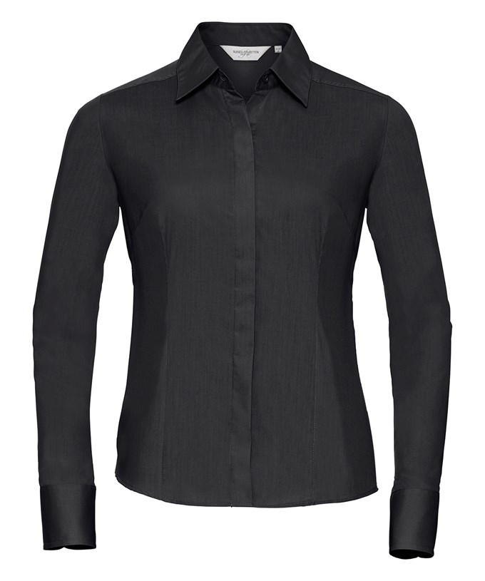 Women's long sleeve polycotton easycare fitted poplin shirt - Image 3