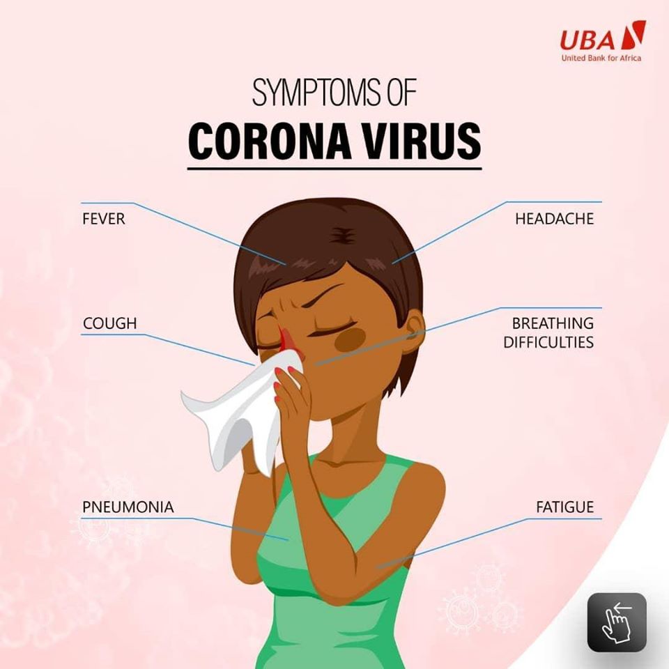 UBA Bank Sensitization flyer on symptoms of coronavirus     