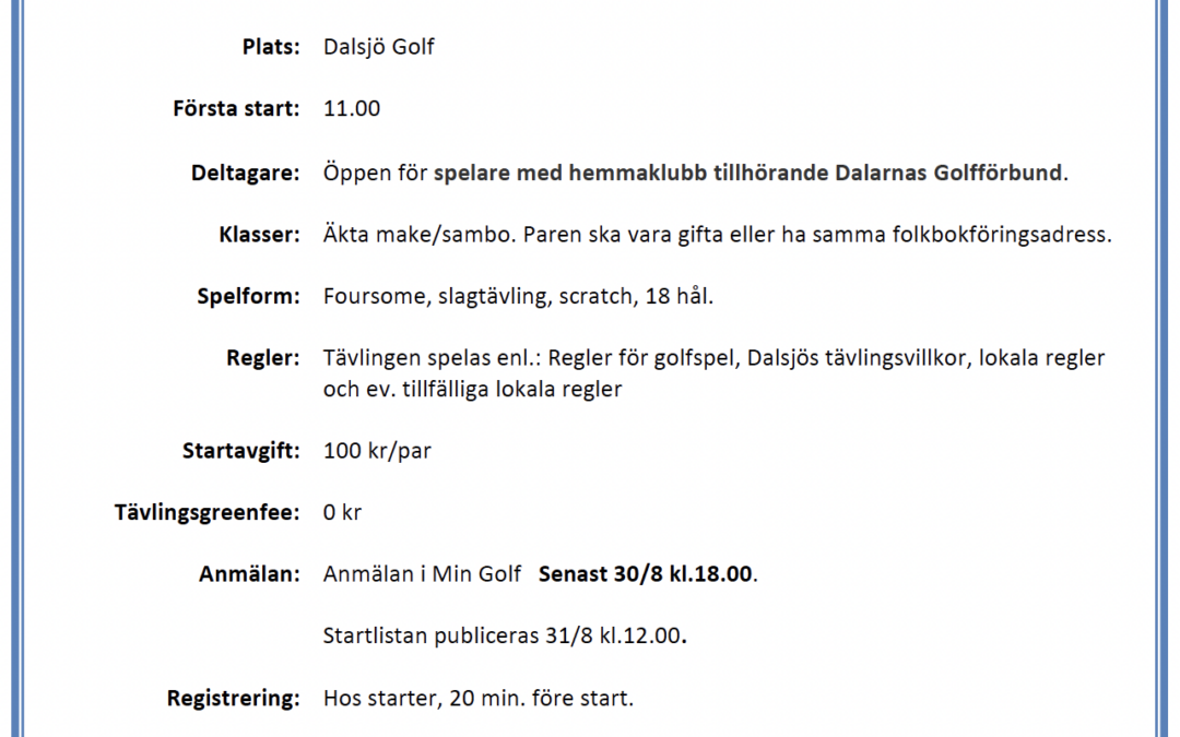 DM Äkta Makar på Dalsjö 2/9