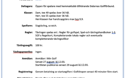 Inbjudan DM för seniorer, 2024-09-01 på Leksands GK