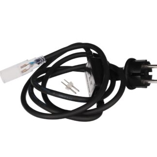 Robuuste waterbestendige voedingskabel voor led-lichtslang, geschikt voor binnen en buiten, 1.5 m, 3000 W max., 12 A, IP44, eurostekker, ideaal voor huis- en tuinverlichting, zwart  HQRL99001