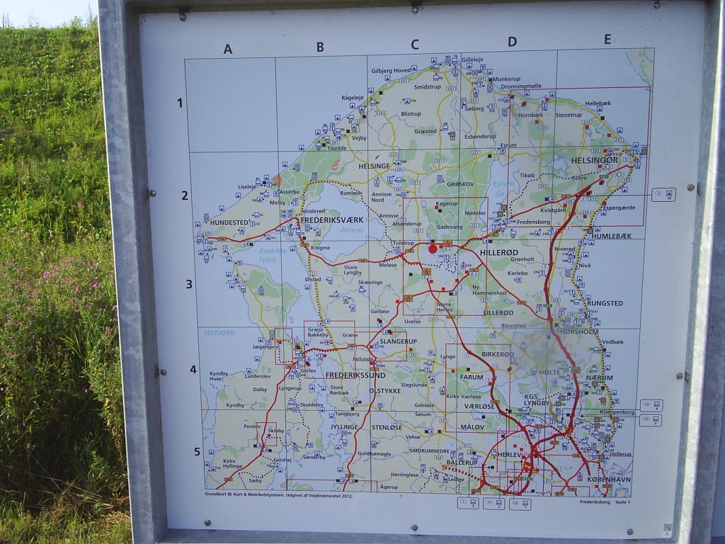 Kort over Nordsjælland, Danmark.