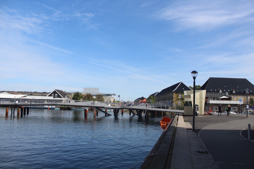 "Transgravsbroen - walk-and bike bridge between Holmen and Christianshavn. Copenhagen OPERA in the backgr