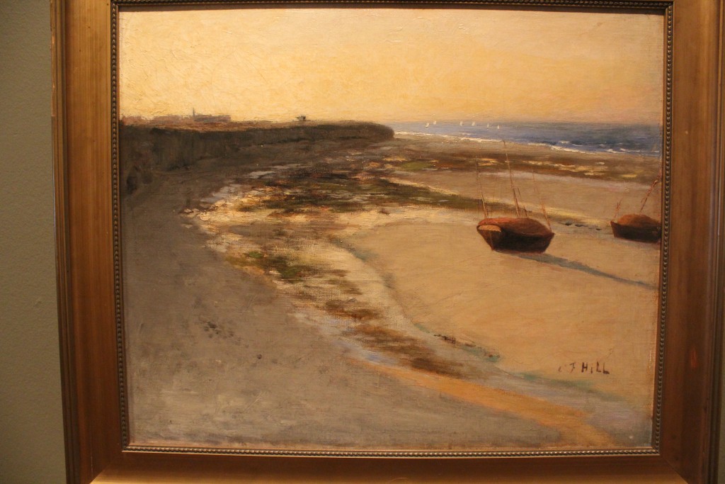 Carl Fredrik Hill: "Strandparti ved Luc. To både på stranden, 1876. Olie på lærred, ca.50 x 61,5. Privateje.