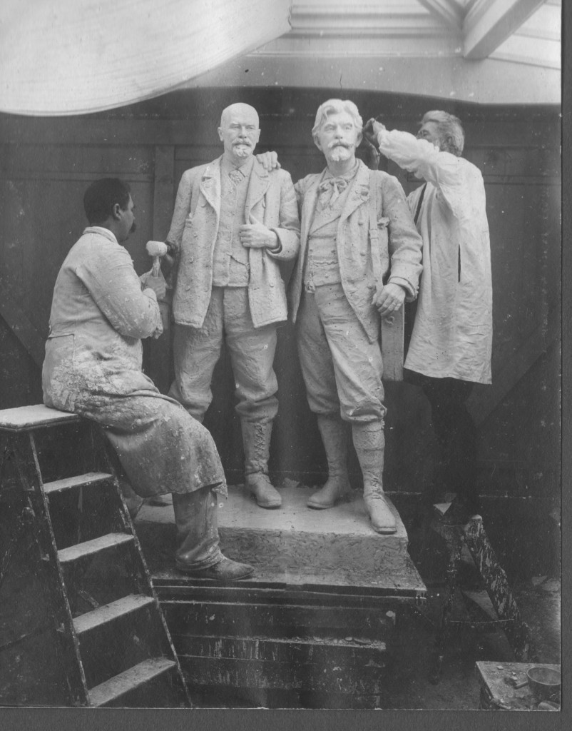 Laurits Tuxen right on photo works with his assistant on rubble stuatue oa Michael Ancher and P. S. Krøyer. Atelier in Villa Dagminne.