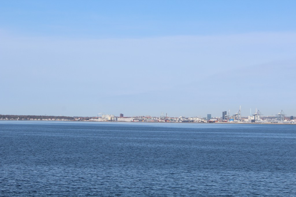 View to Aarhus and its harbour from ferre "Molenilien