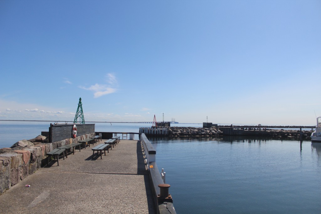 View in direction east to Øresund, Øresund Bridge and Sweden from entrance to Dragoer Harbour. Photo 27. may 2016 by Erik K Abrahamsen.