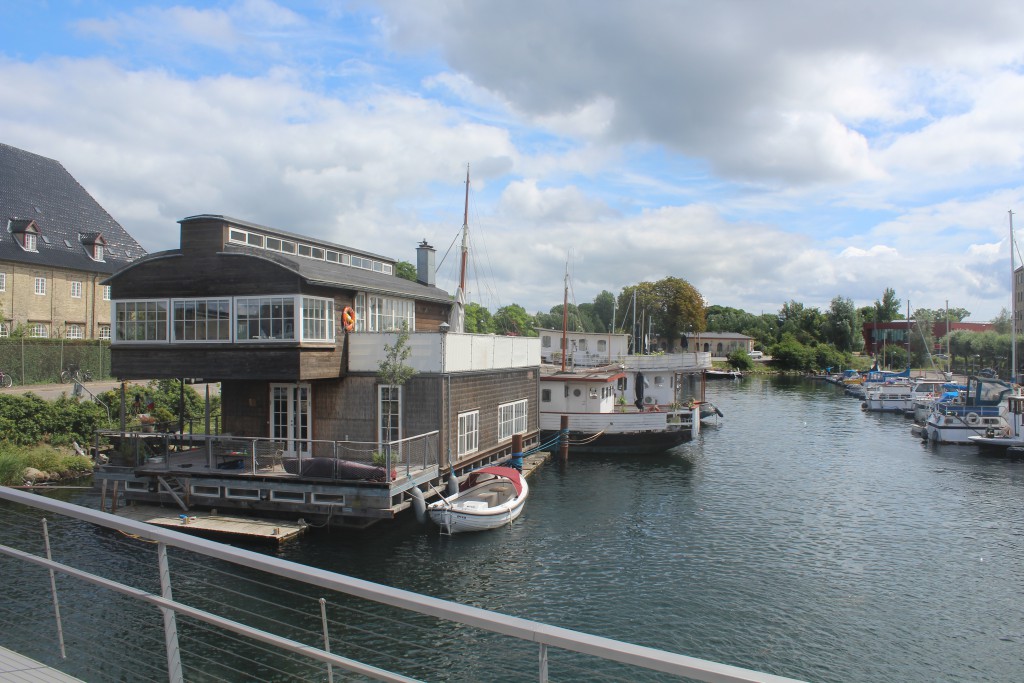 View from Trangravsbroen to House boats in Trangraven Canal. Photo in direction south to Christianshavn and island Arsenaløen at left