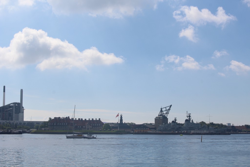 Copenhagen Inner Harbour. View to island Amager and naval Base 