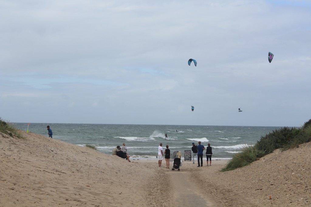 Liseleje Beach, North Sealand, Denmark. Kitesurfing in Kattegat Sea. Photo in direction north 8. august 2016 by Erik K Abrahamm¨sen.