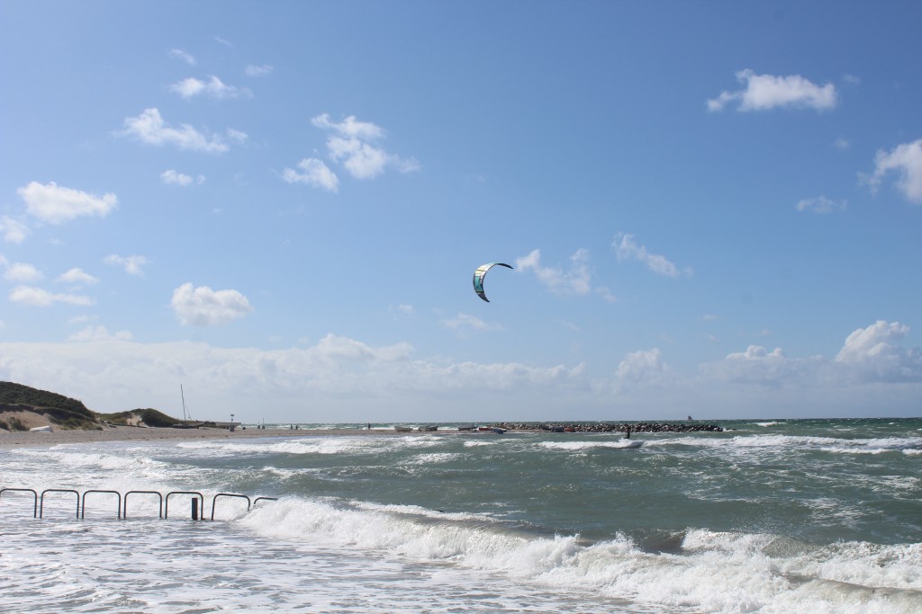 Liseleje Beach. View in direction west to "Pynten" with breakwater built 1911