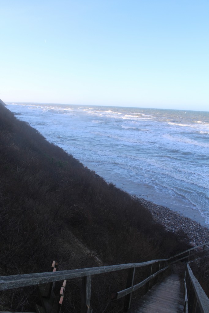 Hyllingebjerg. Udsigt mod vest fra 104 trins trappen der førrer ned til forstranden. Foto den 27. december 2016