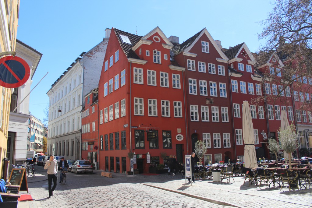 Gråbrødre Torv founded as a monastery of franciskan monks from 1238 until 1530. View to 5 red houses built around 1730 after the big fire 1728 which destroyed 1670 houses in Copenhagen