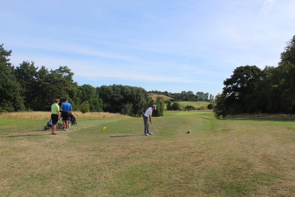 Hul 4, par 3,gul 198, rød 174. Forberedelse til tee slag. Foto i retning øst den 10. juli 2017 af Erik K Abrahamsen.