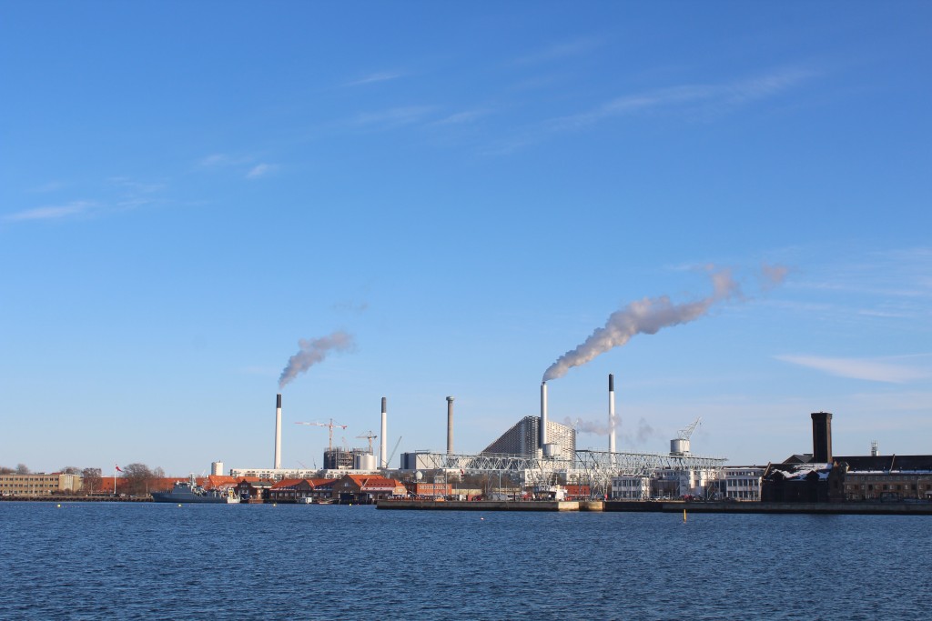 Copenhage Inner Harbour. View to Former Shipyarsd 1927-89 with 2 cranes built 1927 and 1935. At left New Dock with Pumphouse built 1858 as neighbor to Copenhagen Opers built 2002-04.