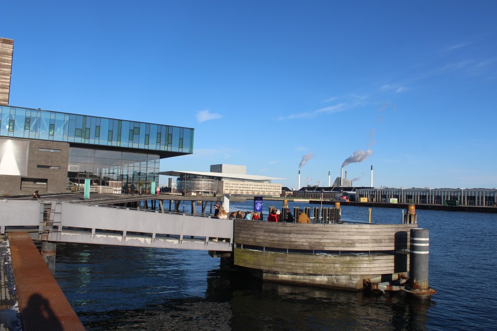 View in direction east to terminal station Nyhavn of public boat service of Copenhagen Inner Habour