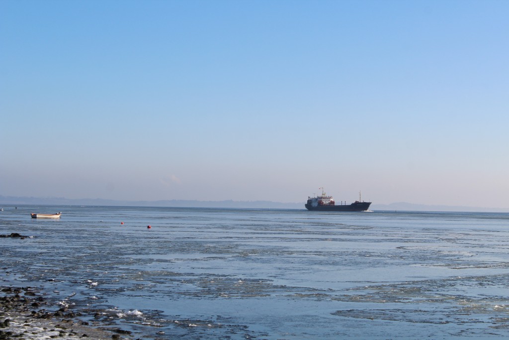 Cargo ship sails through Roskilde Fjord from east to west. Photo 14. february 2018 by Erik K Abrahamsen.