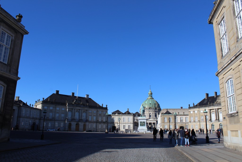 Amalienborg royal Palaces built 1751-60. Photo in direction to equestrian state of King Frederik 5 by sculptor Saly 1770. Photo 22. february 2018 by Erik K Abrahamsen.