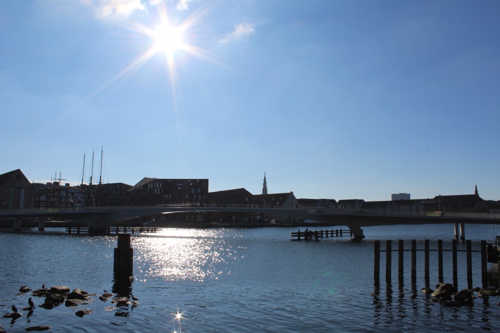 Copenhage Inner Harbour. View to new 10 m long walk. and bike slide bridge connecting Nyhavn and Christianshavn. Phot in direction west 22. february 2018 by erik K Abrahamsen.