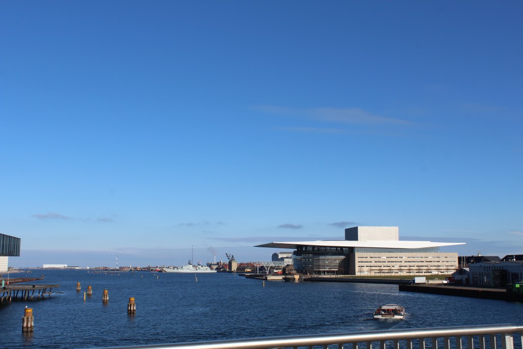 Copenhagen Inner Harbour. View from Inderhavnsbroen to former Naval Base Holmen 1680-1989, Museumship Herluf Trolle built 1965., Mastekranen built 1751, former Naval shipyard with 2 cranes 1927-89, New Dock with Pumphouyse built 1858 and 