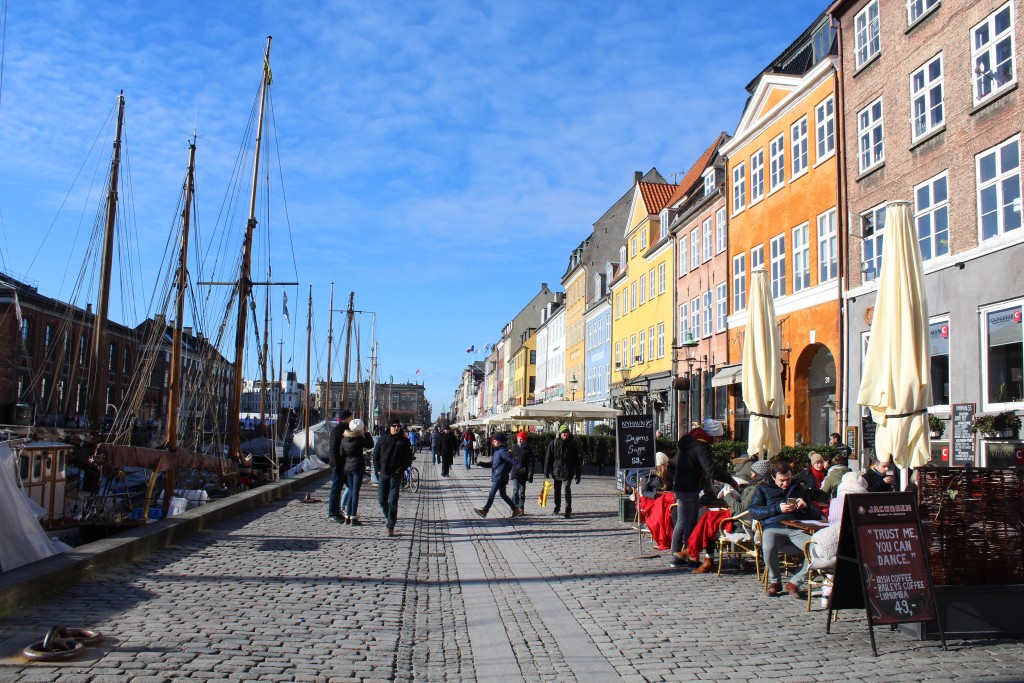 Nyhavn "Sunny Side". View to old store houses for trade close to wharf of canal. Photo in direction north 22. february 2018 by erik K Abrahamsen.