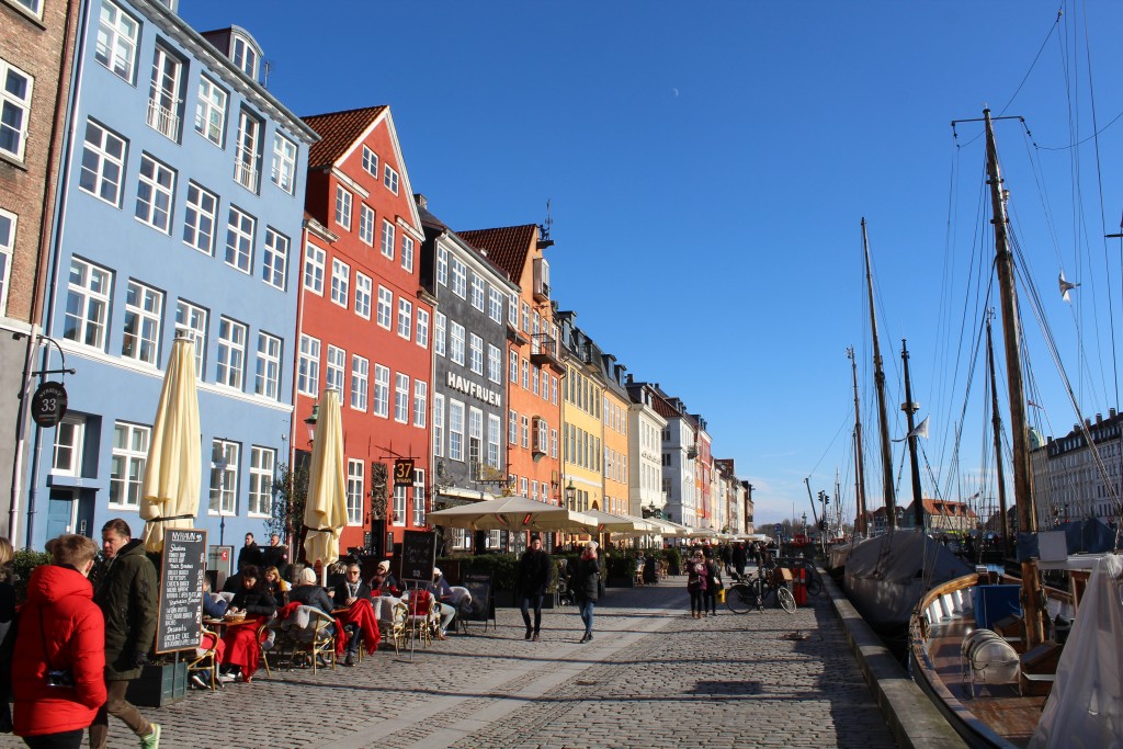 Nyhavn Sunny Side. View to old store houses for tea close to wharf. Phot in direction south 22. february 2018 by Erik K Abrahamsen.