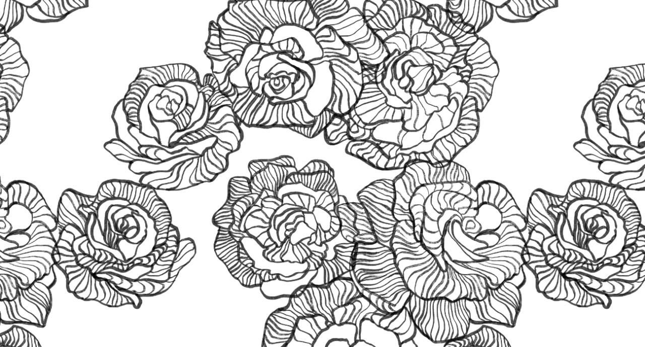 Ink Roses – blommigt ytmönster, ink-style digital mönsterillustration by Dani Milli