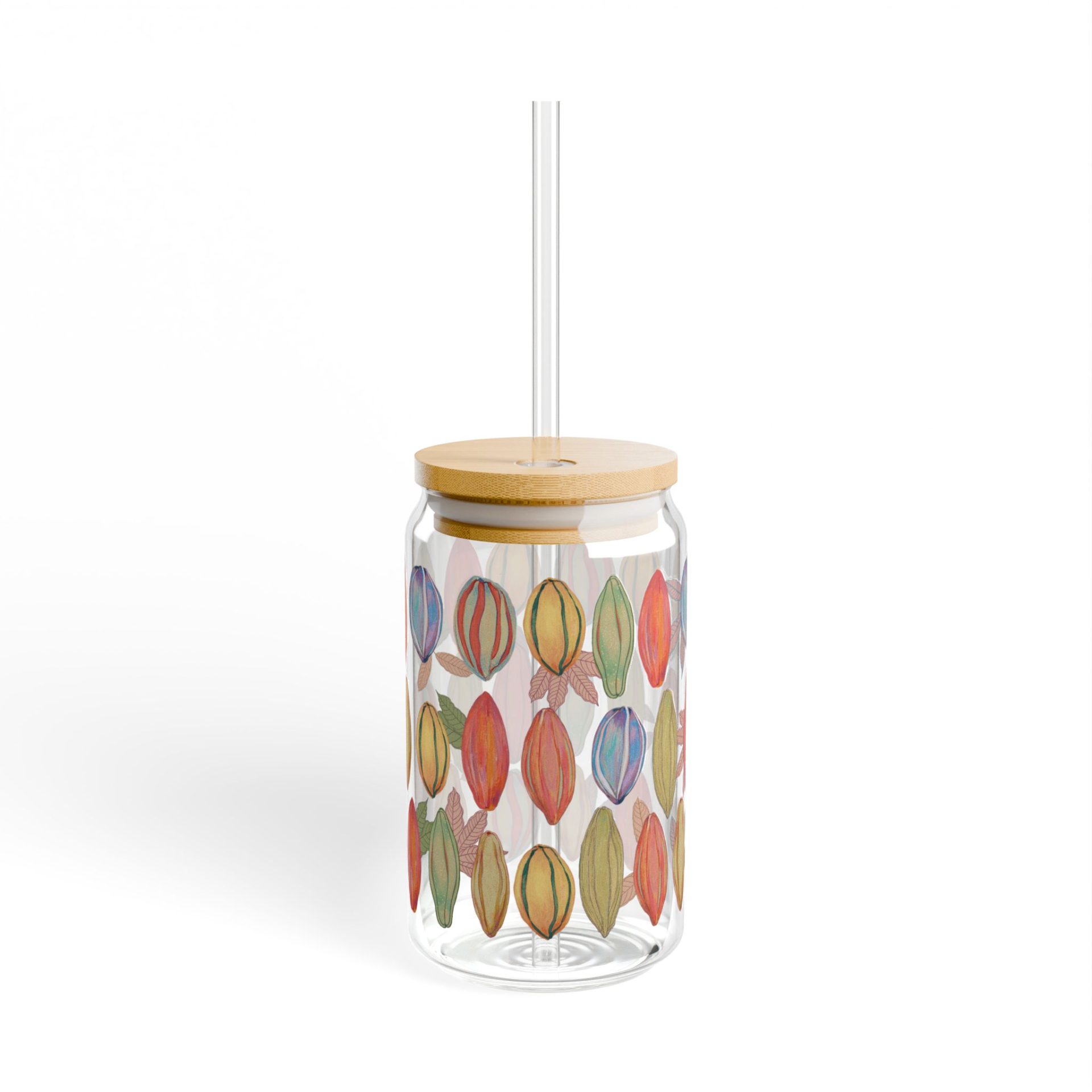 Chocolate pods sipper glass 16oz – dricksglas med blommigt mönster by Dani Milli Charming bento lunch box – matlåda med lekfullt mönster, produktfoto by Dani Milli