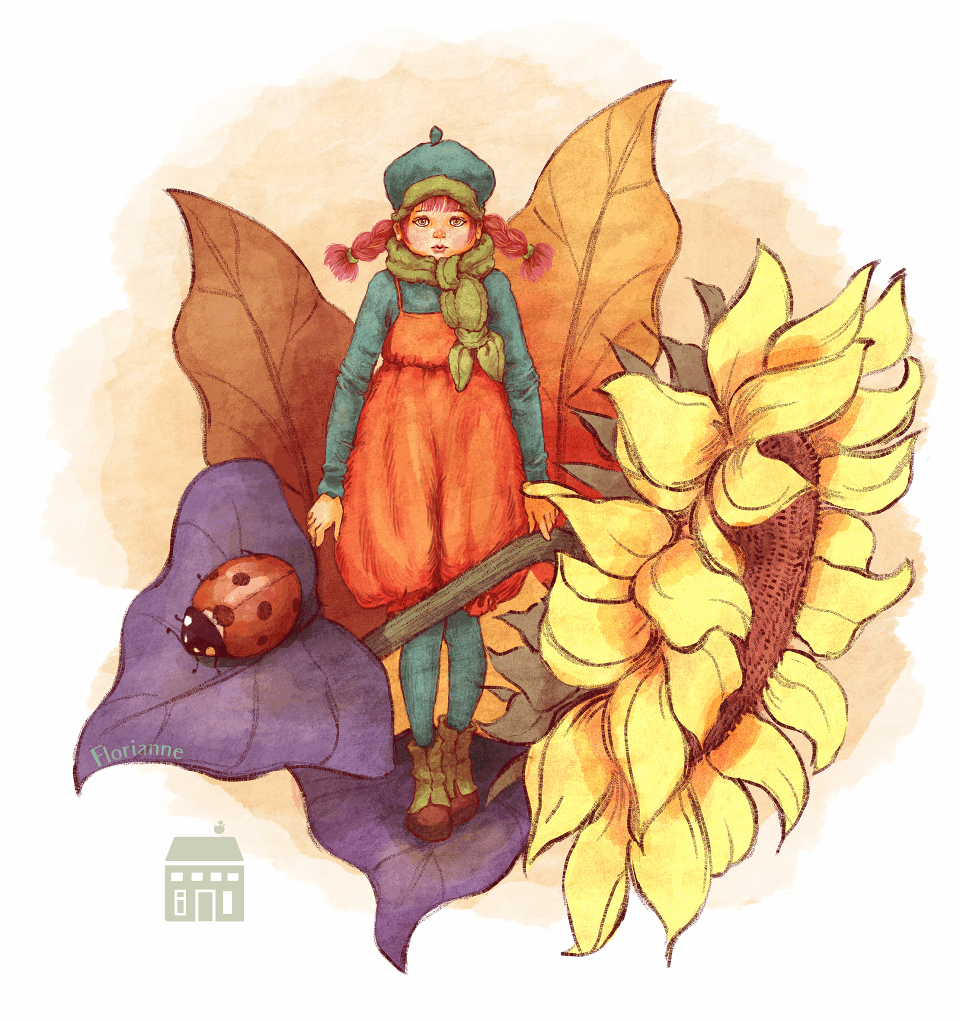 Sunflower Florianne – botanical digital illustration, konstaffisch blommor by Dani Milli