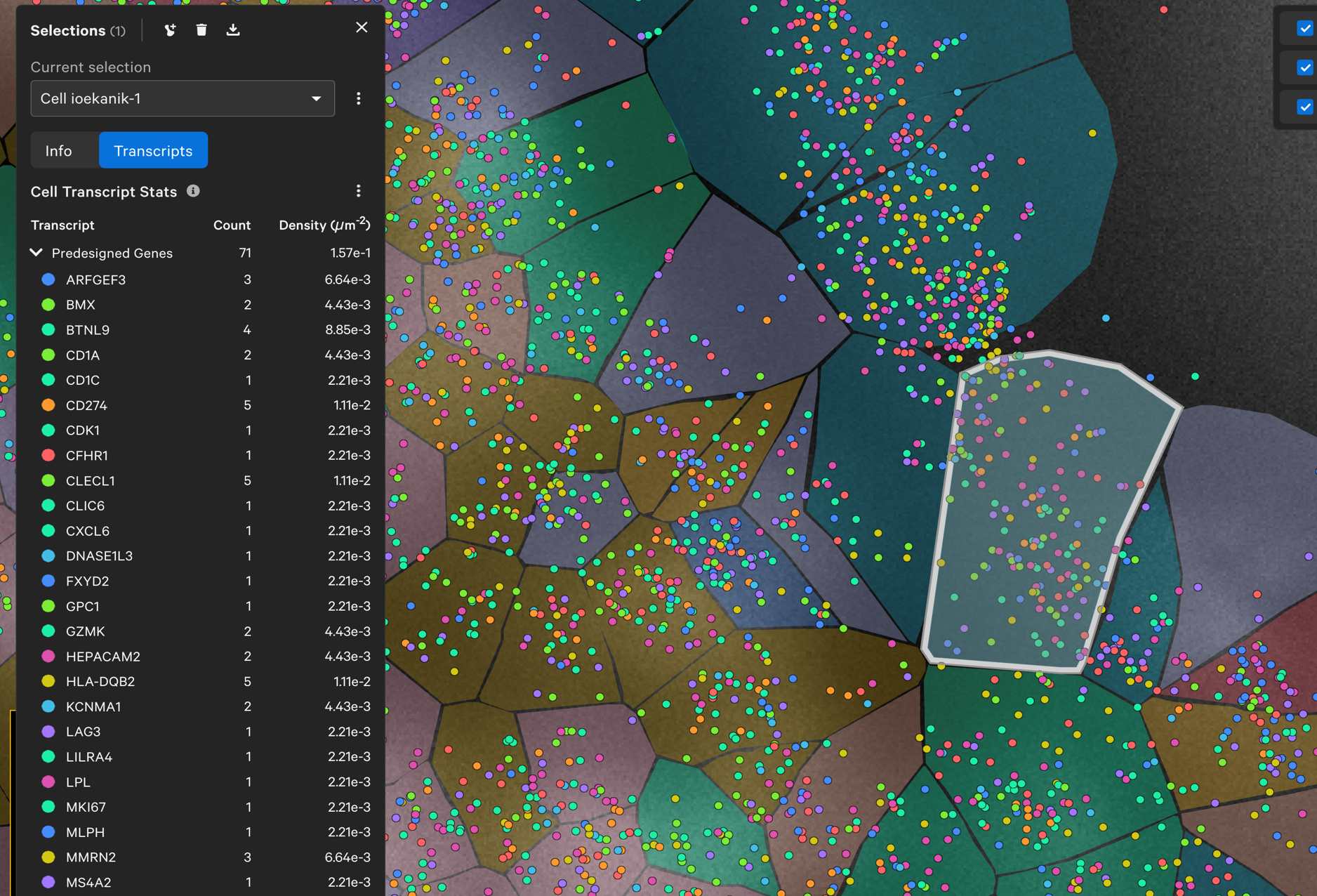 Xenium: gene list in single osteoblast