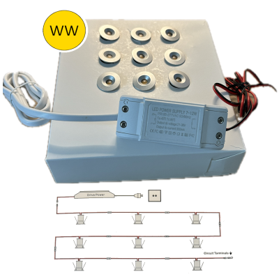 Stjernehimmel downlights sæt med 9 stk inklusiv driver 300mA. Serielt forbundet