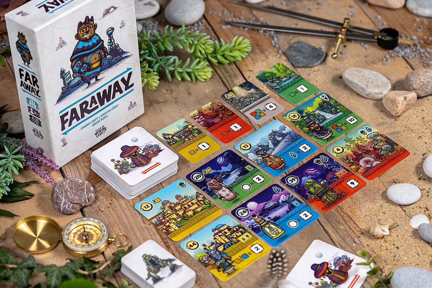 Faraway catch up games jeu de société boardgame Corentin Lebrat, Johannes Goupy Maxime Morin