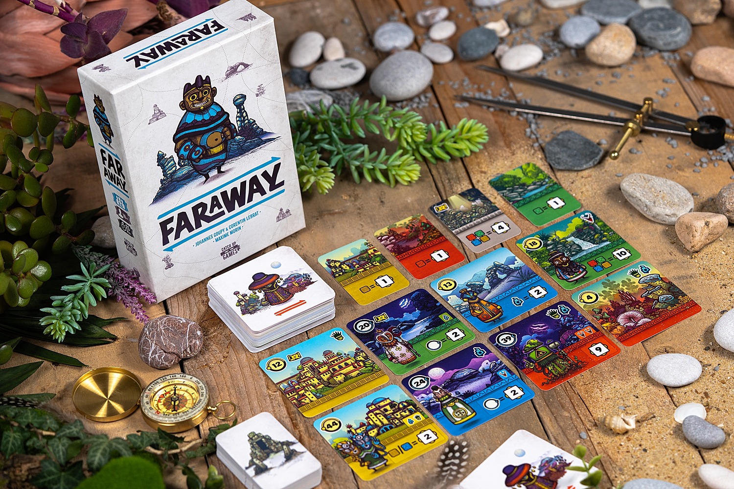 Faraway catch up games jeu de société boardgame Corentin Lebrat, Johannes Goupy Maxime Morin