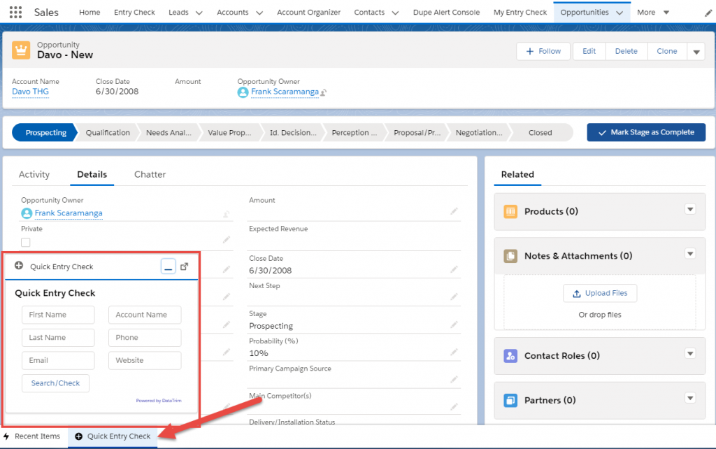 DataTrim Entry Check – Extras: Utility Bar