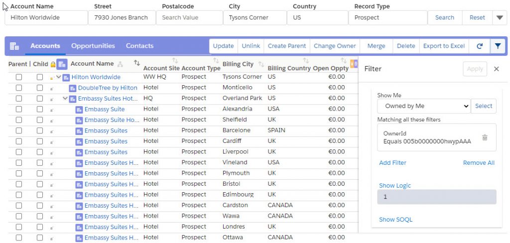 Searching and Filtering in the Account Hierarchy - Account Filter