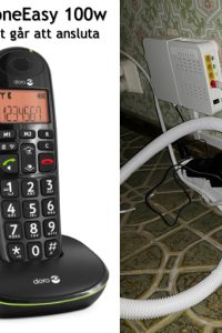 Paret som bor i villan i Djursholm ville gärna behålla sin fasta telefoni (nu IP-telefoni via Internet). Därför valde vi att satsa på DORO PhoneEasy 100 telefoner. Upp till 5st telefoner gick att ansluta genom Routern och placera dem i olika rum. Installation av Telia Internet router och anslutning till fiberoptikdosan hos en kund på Djursholm.