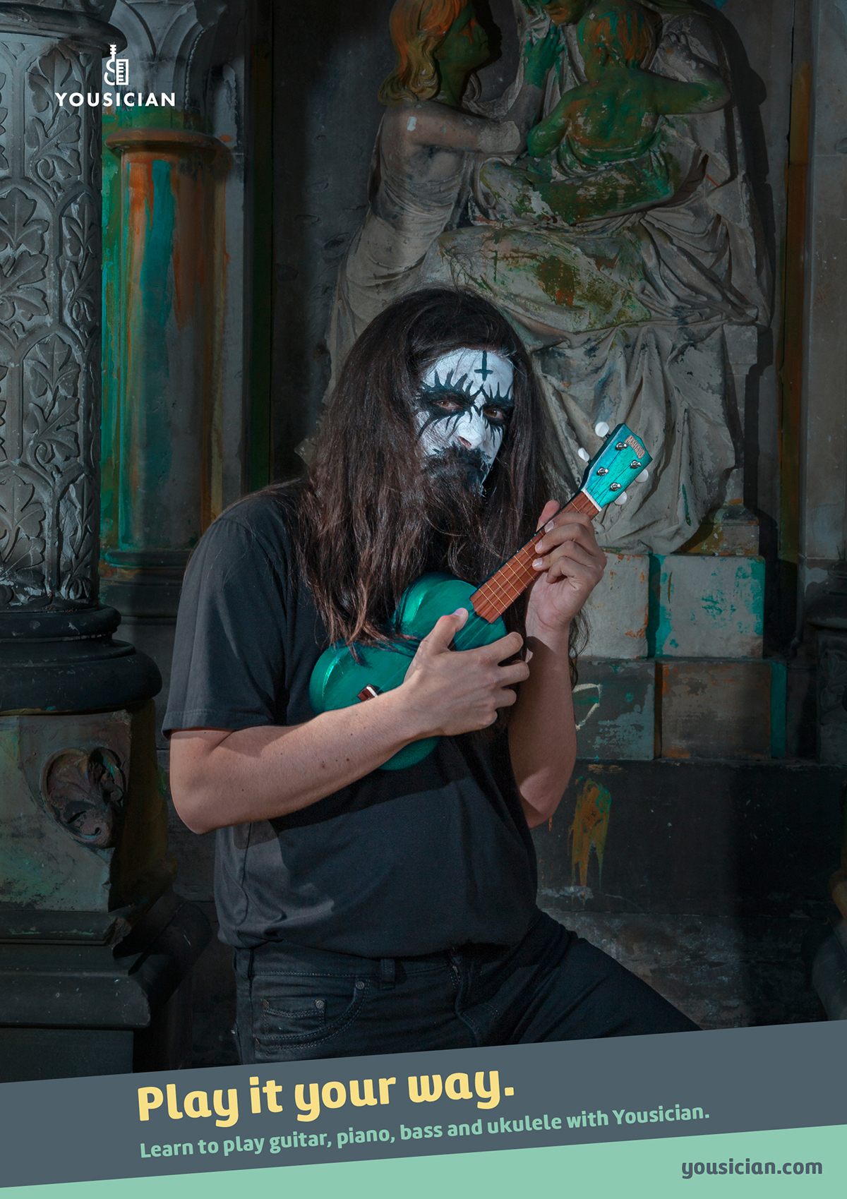 »Yousician« ad motif 1: black metal ukulele.