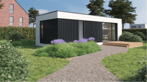 Care Boxx zorgwoning crepi en aluminium gevel bekleding in de tuin